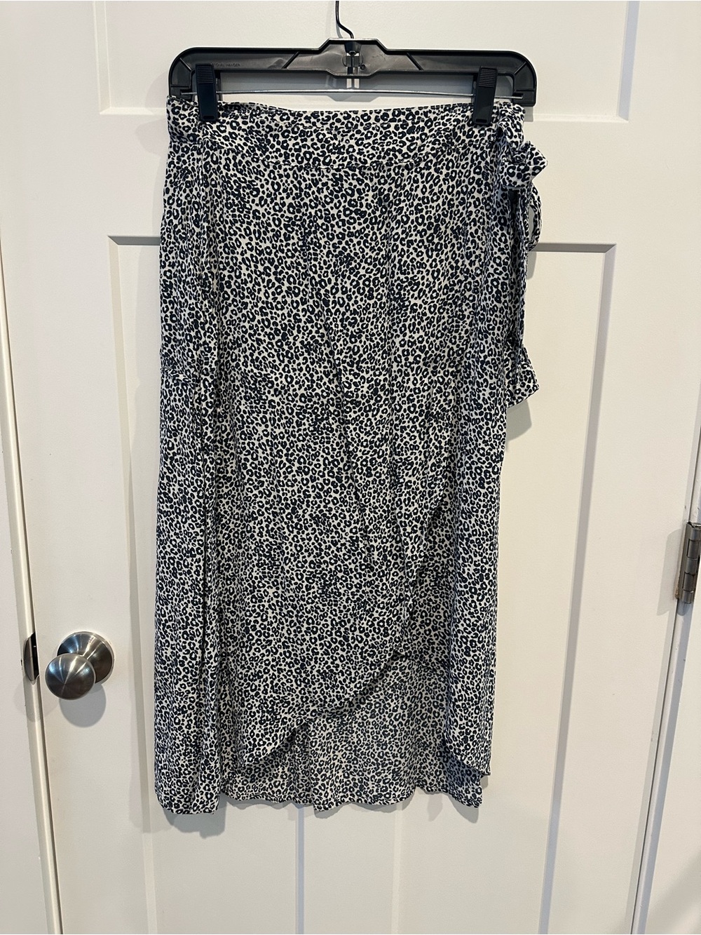 American Eagle Outfitters Black and White Leopard Wrap Midi Skirt